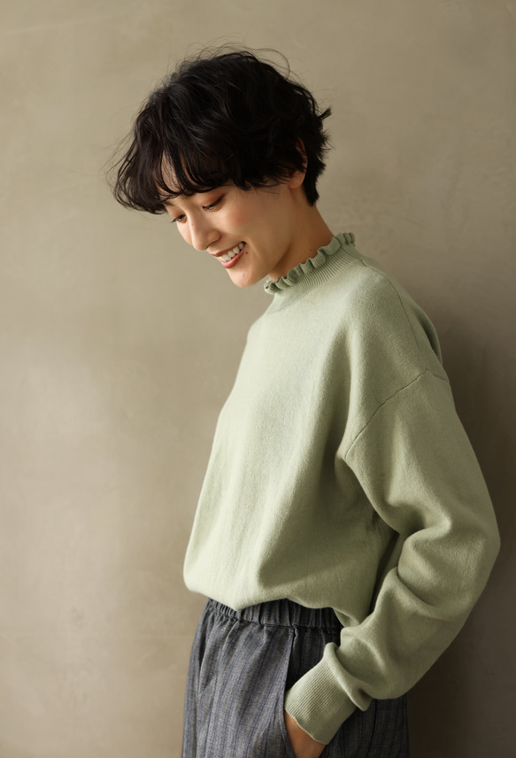 ★サンプルセール　1点のみ★2000円オフ★ニット コットン100％プルオーバー 裏葉柳 240303-1（057） 7枚目の画像