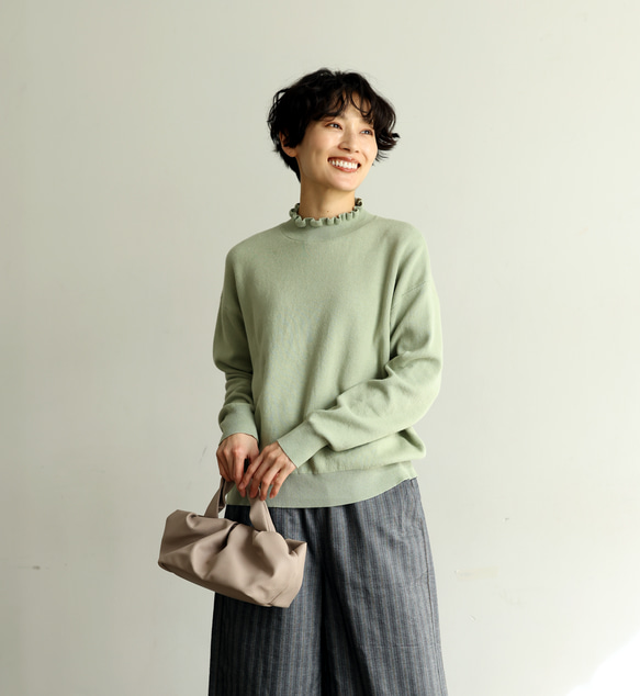 ★サンプルセール　1点のみ★2000円オフ★ニット コットン100％プルオーバー 裏葉柳 240303-1（057） 5枚目の画像
