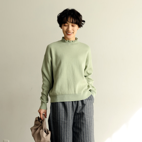 ★サンプルセール　1点のみ★2000円オフ★ニット コットン100％プルオーバー 裏葉柳 240303-1（057） 2枚目の画像