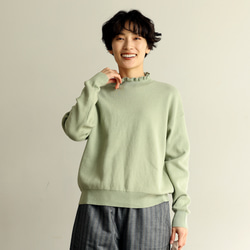 ★サンプルセール　1点のみ★2000円オフ★ニット コットン100％プルオーバー 裏葉柳 240303-1（057） 1枚目の画像