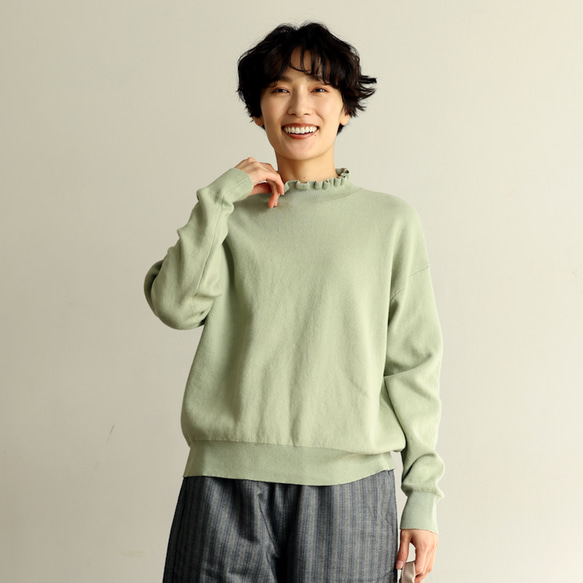 ★サンプルセール　1点のみ★2000円オフ★ニット コットン100％プルオーバー 裏葉柳 240303-1（057） 1枚目の画像