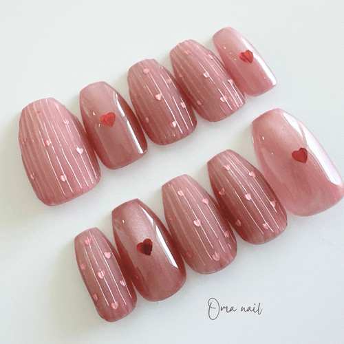 ネイルチップ受注生産】ハートフルネイル 水光シルキーマグネット