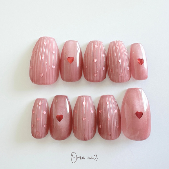 ネイルチップ受注生産】ハートフルネイル 水光シルキーマグネット