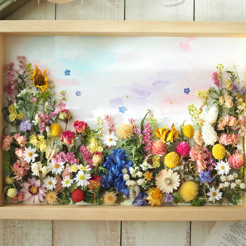 特別な日のお祝い・誕生日・サロン飾り》ドライフラワーと水彩画