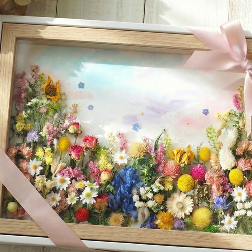 特別な日のお祝い・誕生日・サロン飾り》ドライフラワーと水彩画