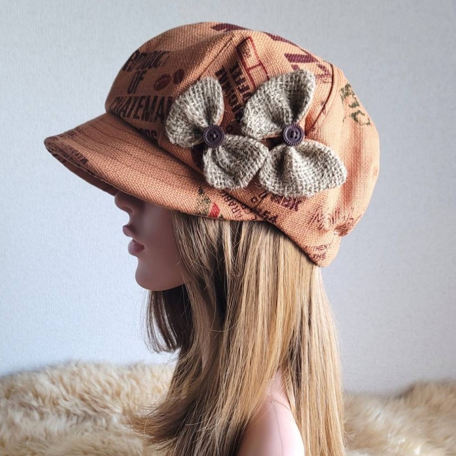 コーヒー×麻★バタフライ リボン★60㎝★キャスケット