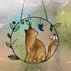 Amazon.co.jp: ステンドグラス 猫 月 装飾 ハンドメイド