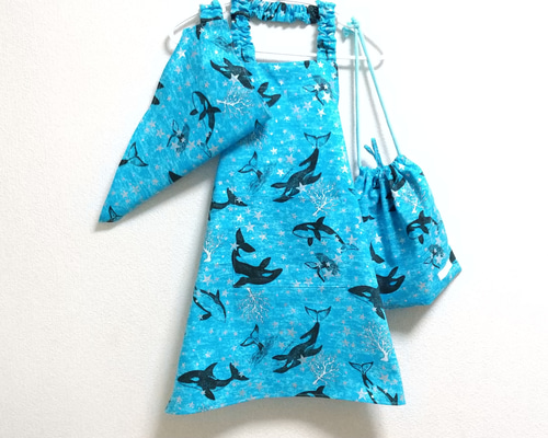 ☆ラスト1セット☆ 120cm シャチ（アクアブルー）キッズエプロン