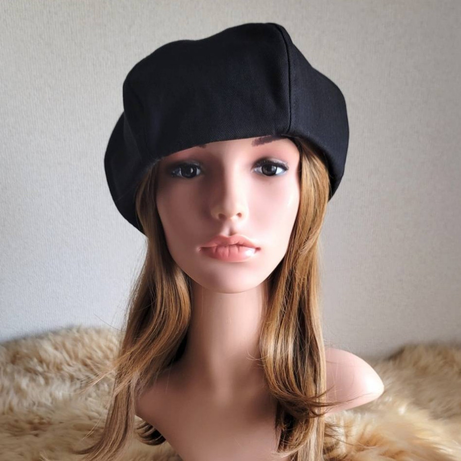 お洒落なヘリンボーン★ブラック★62㎝★6枚パーツベレー帽