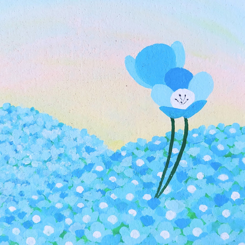 【原画】『木の人』（植物　パステル画） 春色のネモフィラ畑」コルクボードの原画＊アートパネル 絵画 Kmari