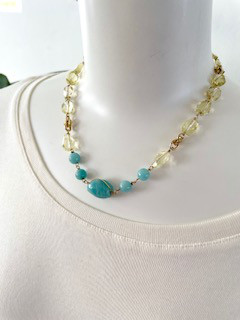 ネックレス　ブルー　イエロー　天然石