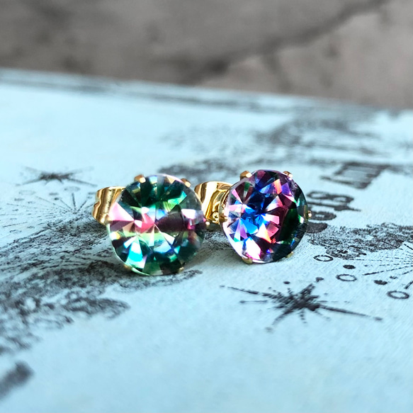 1940's ヴィンテージ クリスタル アイリス ストーン ピアス 虹 虹色