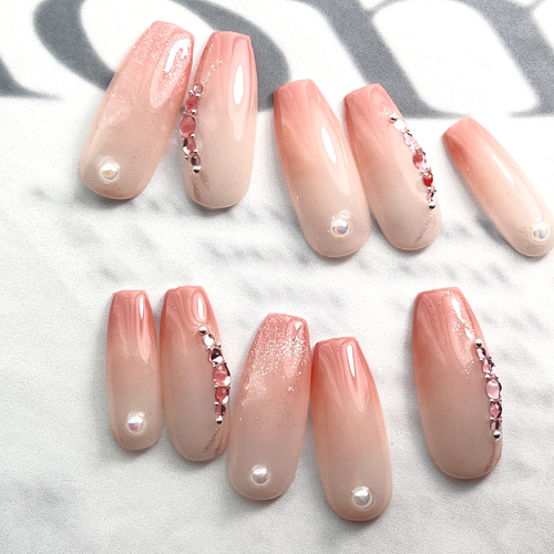 307】オーダー❉ピーチピンクグラデーション 夏 大人可愛いシンプル