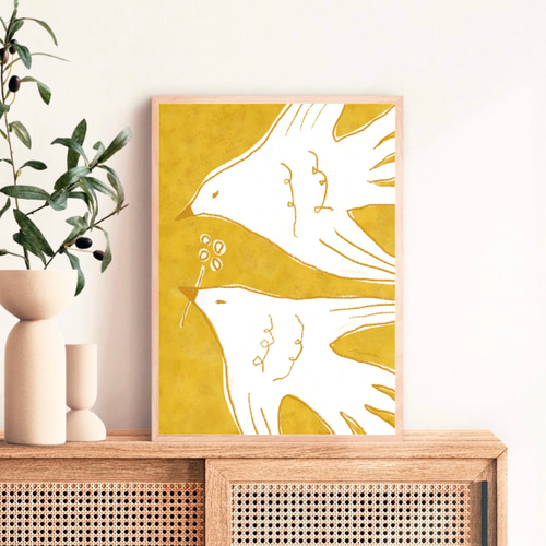 北欧 風 インテリア アート ポスター【 bird paint 】イエロー :/143