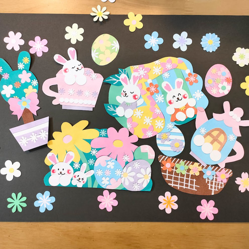 イースター うさぎ 花 画用紙 色紙 手紙 壁面 アルバム 飾り ～うさぎ  