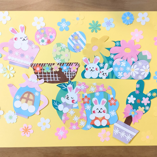 イースター うさぎ 花 画用紙 色紙 手紙 壁面 アルバム 飾り ～うさぎ  