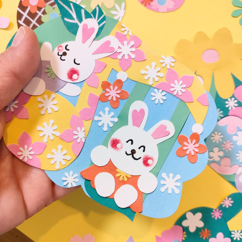 イースター うさぎ 花 画用紙 色紙 手紙 壁面 アルバム 飾り ～うさぎ  