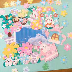 イースター うさぎ 花 画用紙 色紙 手紙 壁面 アルバム 飾り ～うさぎ  