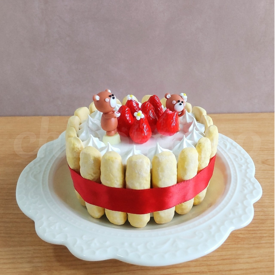 クレイケーキ＊苺のシャルロットケーキ/直径9cm