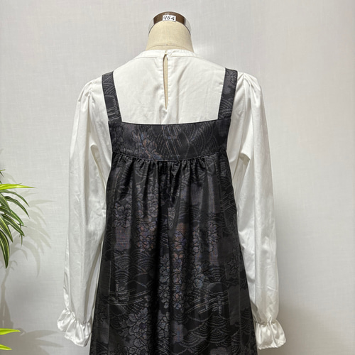 大島紬着物リメイク 花柄ジャンパースカート ロングワンピース ミモレ