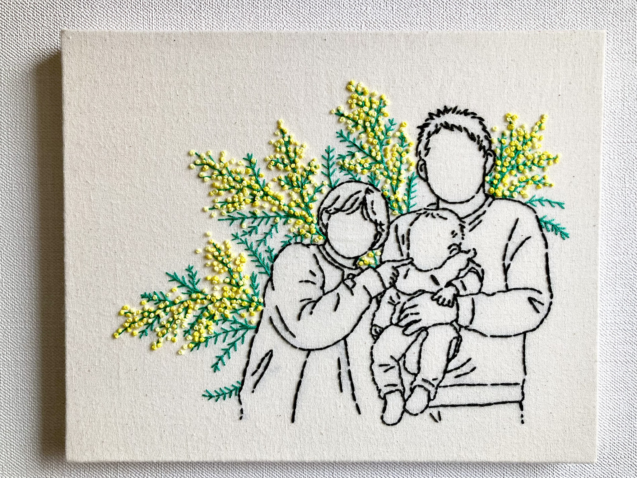 写真から作る　にがおえ刺繍ボード【花刺繍：ミモザ】