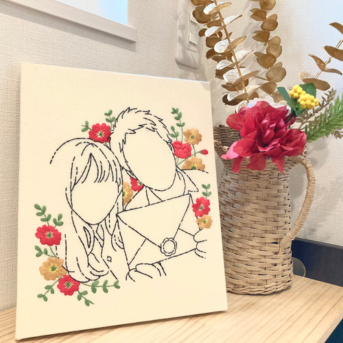 写真から作る にがおえ刺繍ボード【花刺繍：ポピー】 ウェルカム