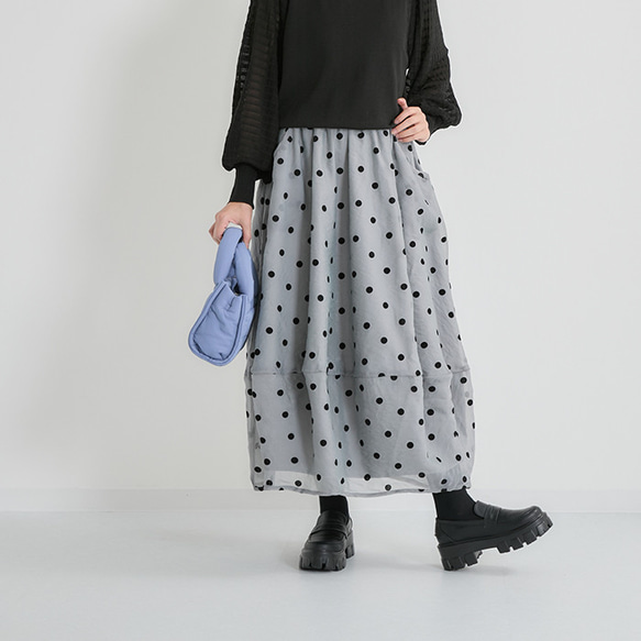下半身のお悩みを解決♪ロングシーズン着回せる ドットシアーバルーンスカート 25032 11枚目の画像