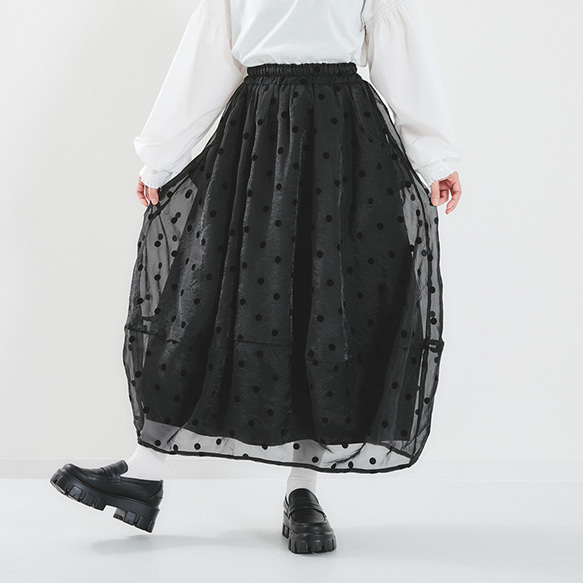 下半身のお悩みを解決♪ロングシーズン着回せる ドットシアーバルーンスカート 25032 13枚目の画像