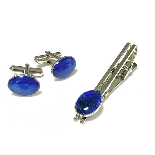 近江瑠璃細工『青の花しずく』あおばなのタイピン&カフスセット【草津