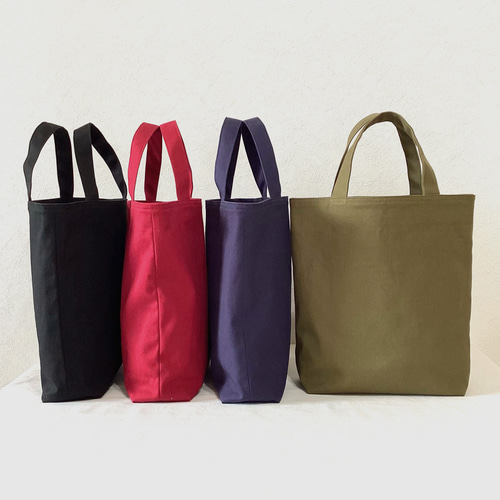 【ナナ様】縦長 がま口トート　安芸帆布　ブラック　ハンドメイド 11号帆布>シンプルな縦長トートバッグ＊カーキ＊ネイビー