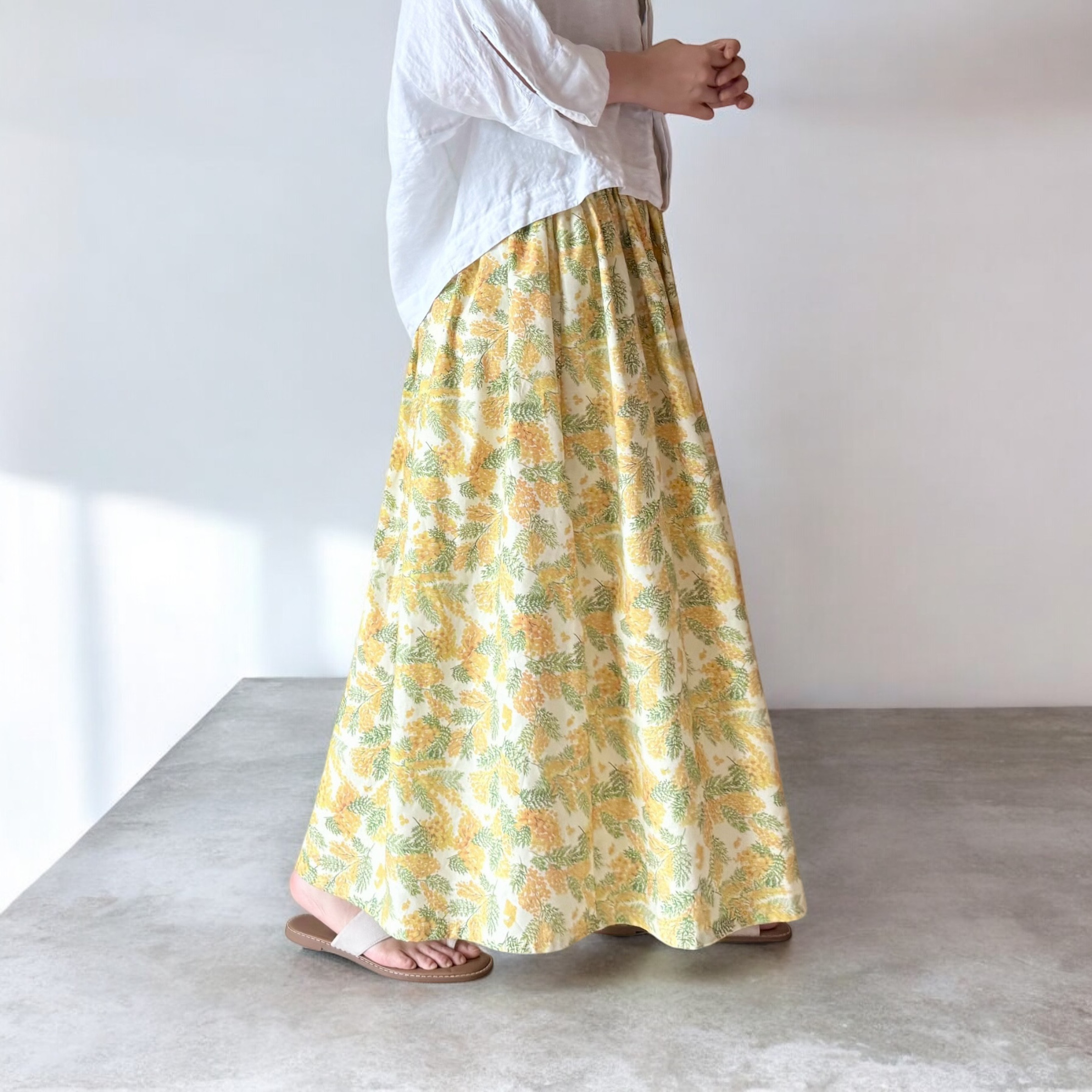 春限定♪可憐な一枚♪ミモザプリントのコットンギャザースカート