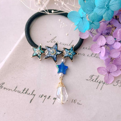 〜fairy様〜新作　天然石　レジンネックレス　【ブルーシャカシャカ】 WEB限定】BLOOMING BUD K10 NECKLACE K10 天然石カボション