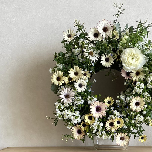 オステオとネメシアの寄せ植えリース ☆*:.｡. 幸せのwreath 「 believe