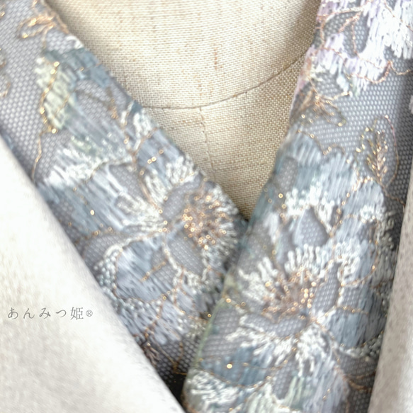 洗える刺繍半衿　銀灰色（ぎんかいしょく）【ラスト】 8枚目の画像