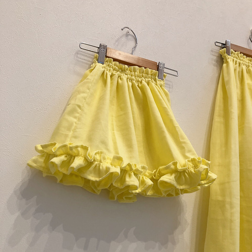 2点セット 親子コーデ イエロー 春 マキシスカート フリル 黄色
