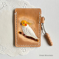 Great Mountainハンドメイドインコレザーキーホルダーコインケース コンパクト お財布 セキセイインコ ブルー セキセイ 革 コイン