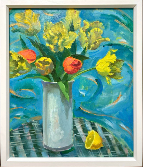 アート 油絵 絵画 春 静物画「卓上のチューリップ」 絵画 ayksto0620