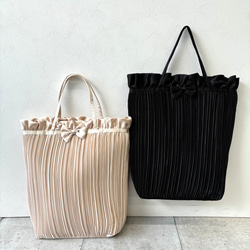 リボンとプリーツのフォーマルサブバッグ／セレモニー 入学式 卒業式 入園式 結婚式 スリッパ入れ オケージョン 冠婚葬祭 1枚目の画像