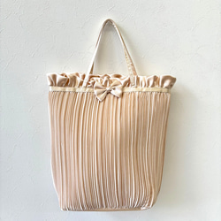 リボンとプリーツのフォーマルサブバッグ／セレモニー 入学式 卒業式 入園式 結婚式 スリッパ入れ オケージョン 冠婚葬祭 2枚目の画像