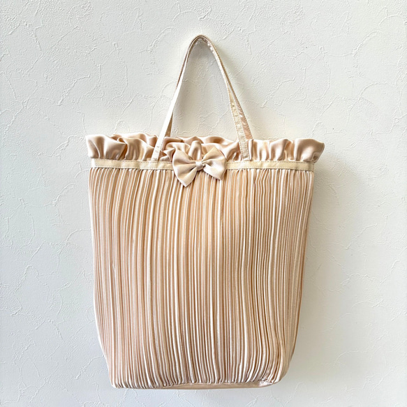 リボンとプリーツのフォーマルサブバッグ／セレモニー 入学式 卒業式 入園式 結婚式 スリッパ入れ オケージョン 冠婚葬祭 2枚目の画像