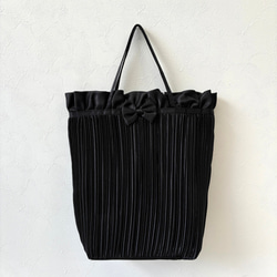 リボンとプリーツのフォーマルサブバッグ／セレモニー 入学式 卒業式 入園式 結婚式 スリッパ入れ オケージョン 冠婚葬祭 3枚目の画像