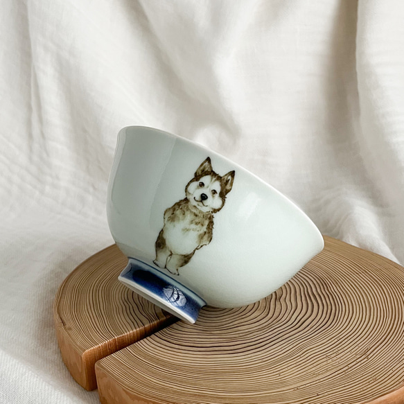 チコロット❤️すべて手描き❤️染付け❤️ご飯茶碗❤️シベリアンハスキー❤️Lサイズ❤️汁椀にもなる❤️再販受付します 1枚目の画像