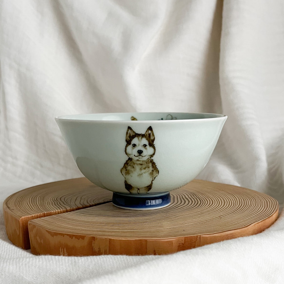 チコロット❤️すべて手描き❤️染付け❤️ご飯茶碗❤️シベリアンハスキー❤️Lサイズ❤️汁椀にもなる❤️再販受付します 2枚目の画像