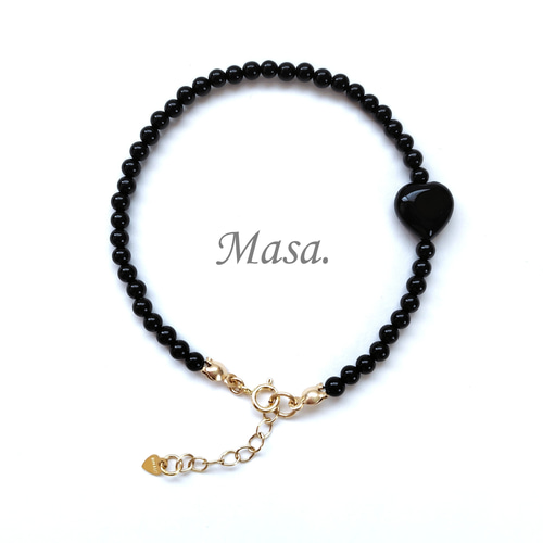 14kgf アンデシンブレスレット♡ 14Kgf】ブラックオニキス♡ハートのアシンメトリーブレスレット