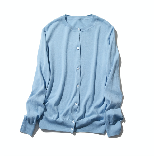 ★サンプルセール　1点のみ★1600円オフ★コットン　薄手カーディガン可憐な明るい青色（065） 1枚目の画像