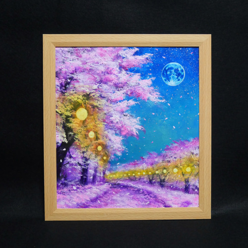 油絵 油彩 油彩画 絵画 絵【青い満月の夜桜】 油絵 油彩 油彩画 絵 絵画【夜桜と青い満月】 絵画 HR 通販