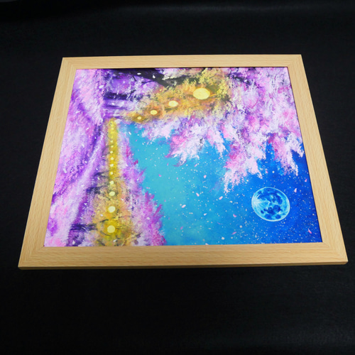 油絵 油彩 油彩画 絵 絵画【夜桜と青い満月】 絵画 HR 通販