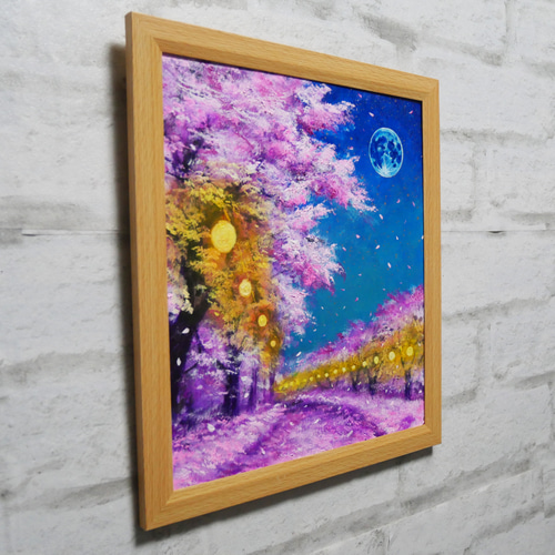 油絵 絵画 原画『夜桜』 油絵 油彩 油彩画 絵画 絵【青い満月の夜桜】 - メルカリ