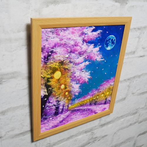 油絵 油彩 油彩画 絵画 絵【青い満月の夜桜】 油絵 油彩 油彩画 絵 絵画【夜桜と青い満月】 - メルカリ