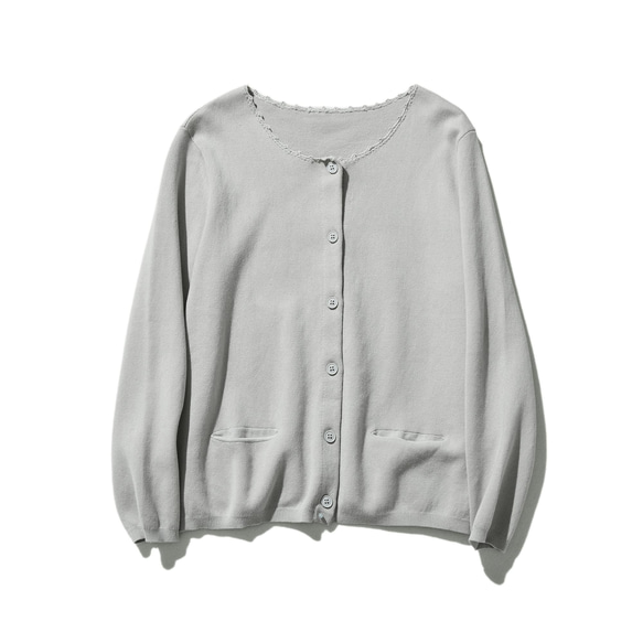 ★サンプルセール　1点のみ★1600円オフ★カーディガン 手織りレース　上品な明るい鼠色　231008-2（066） 1枚目の画像